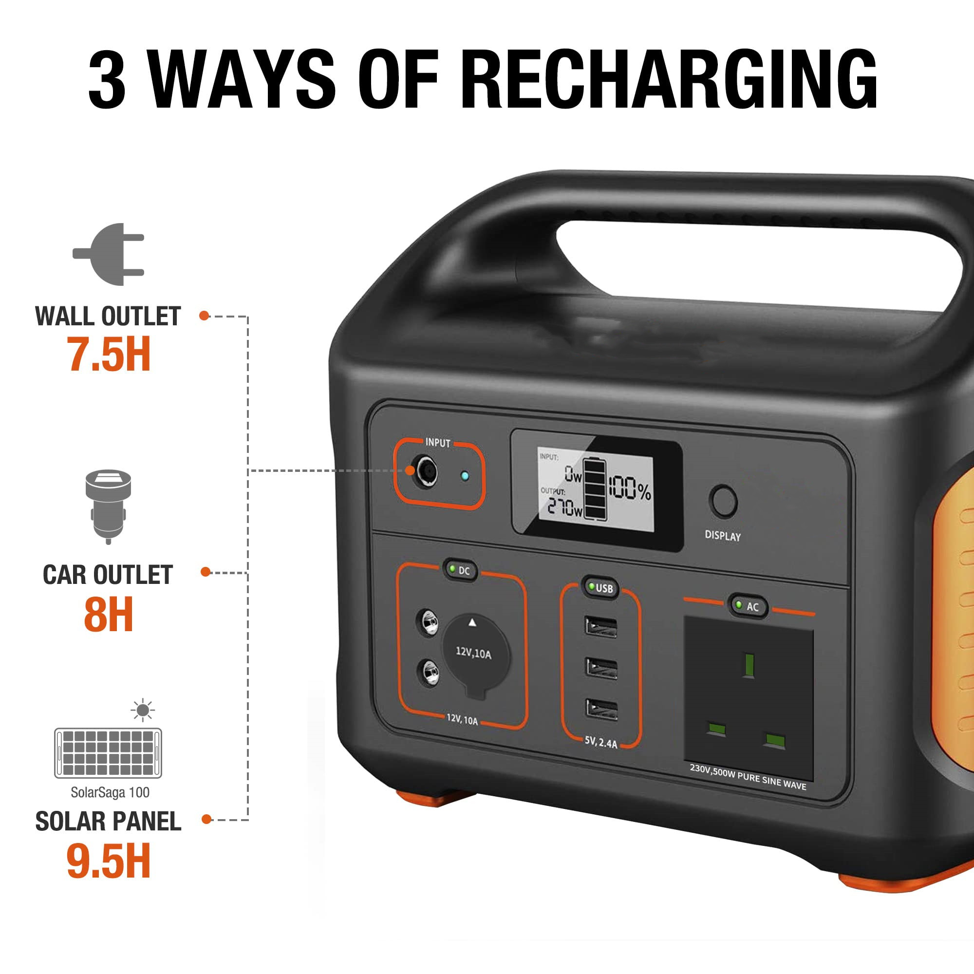 Jackery Portable Power Station Explorer 500, 518Wh Outdoor Backup Mobile Lithium Battery Pack with 230V/500W AC Outlet for holiday RV Camping, Outdoor Adventure, Emergency