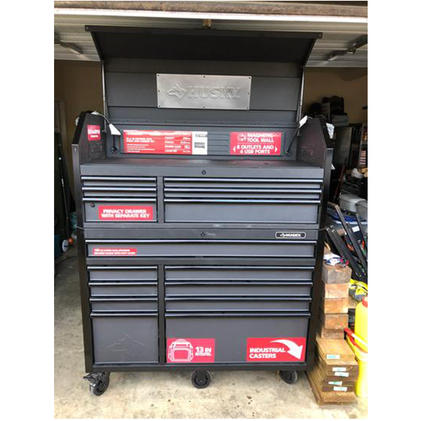 Industrial 52 in. W x 21.5 in. D 15-Drawer Tool Chest and Rolling Cabinet Combo with LED Light in Matte Black