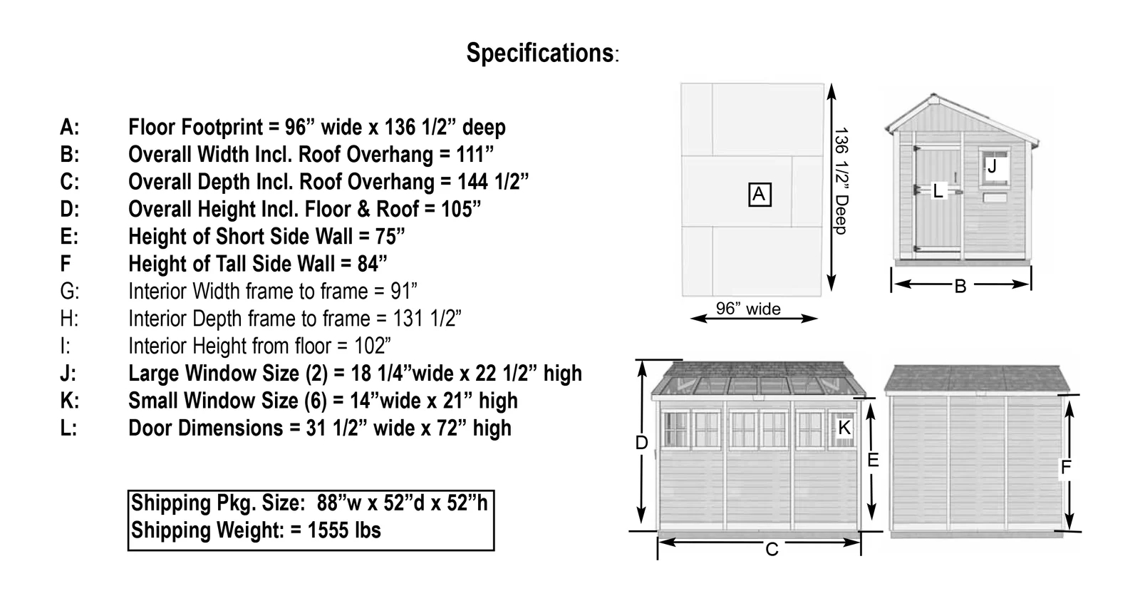 【Storage Shed】8 ft. W x 12 ft. D Cedar Wood Sunshed Garden Shed