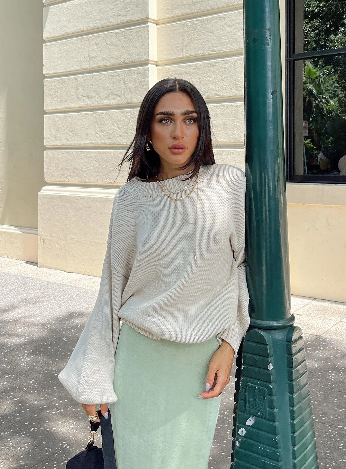 Harmony Balloon Sleeve Knit Sweater Beige