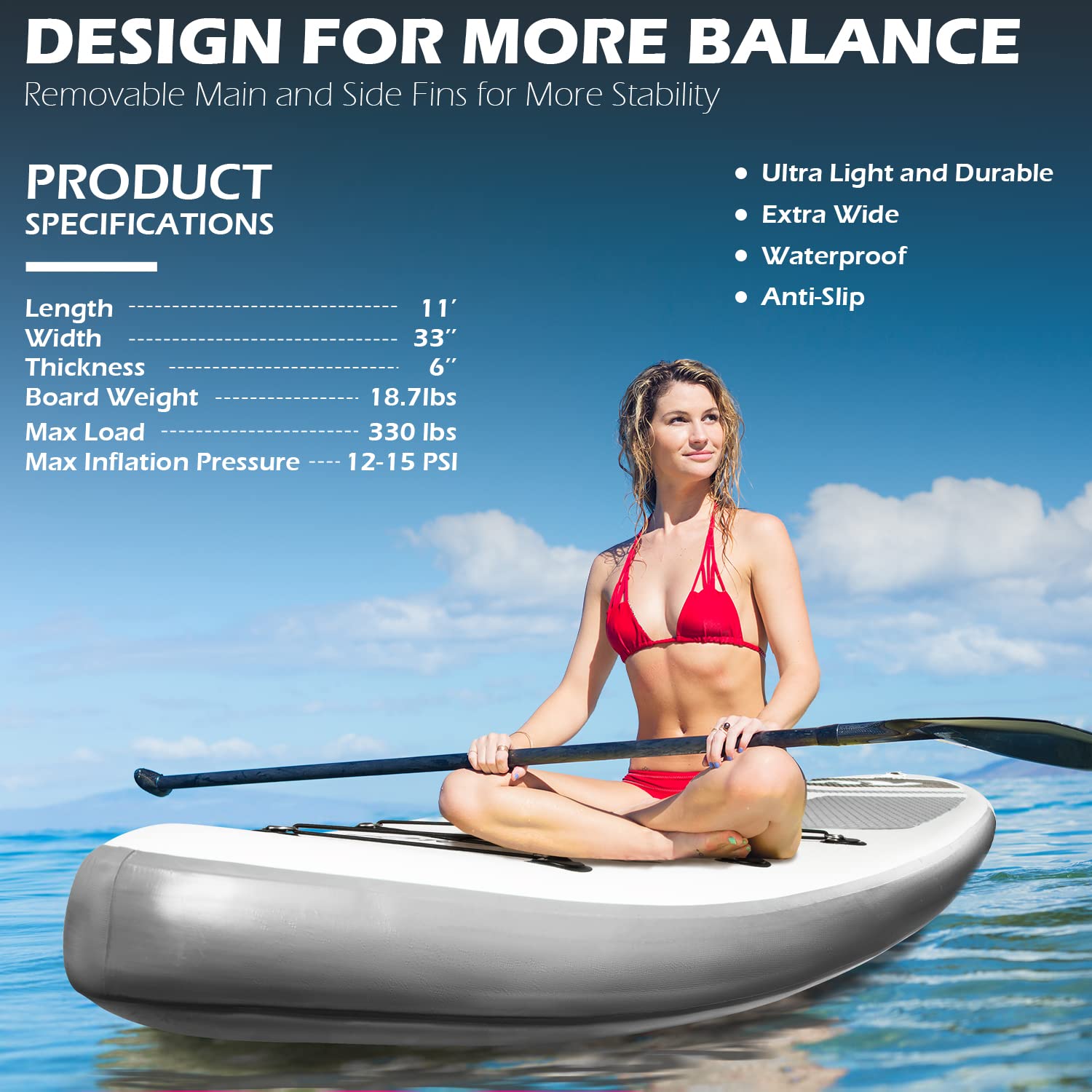 ADVENOR Paddle Board 11'x33 x6 Extra Wide Inflatable Stand Up Paddle Board with SUP Accessories Including Adjustable Paddle,Backpack,Waterproof Bag,Leash,and Hand Pump,Repair Kit