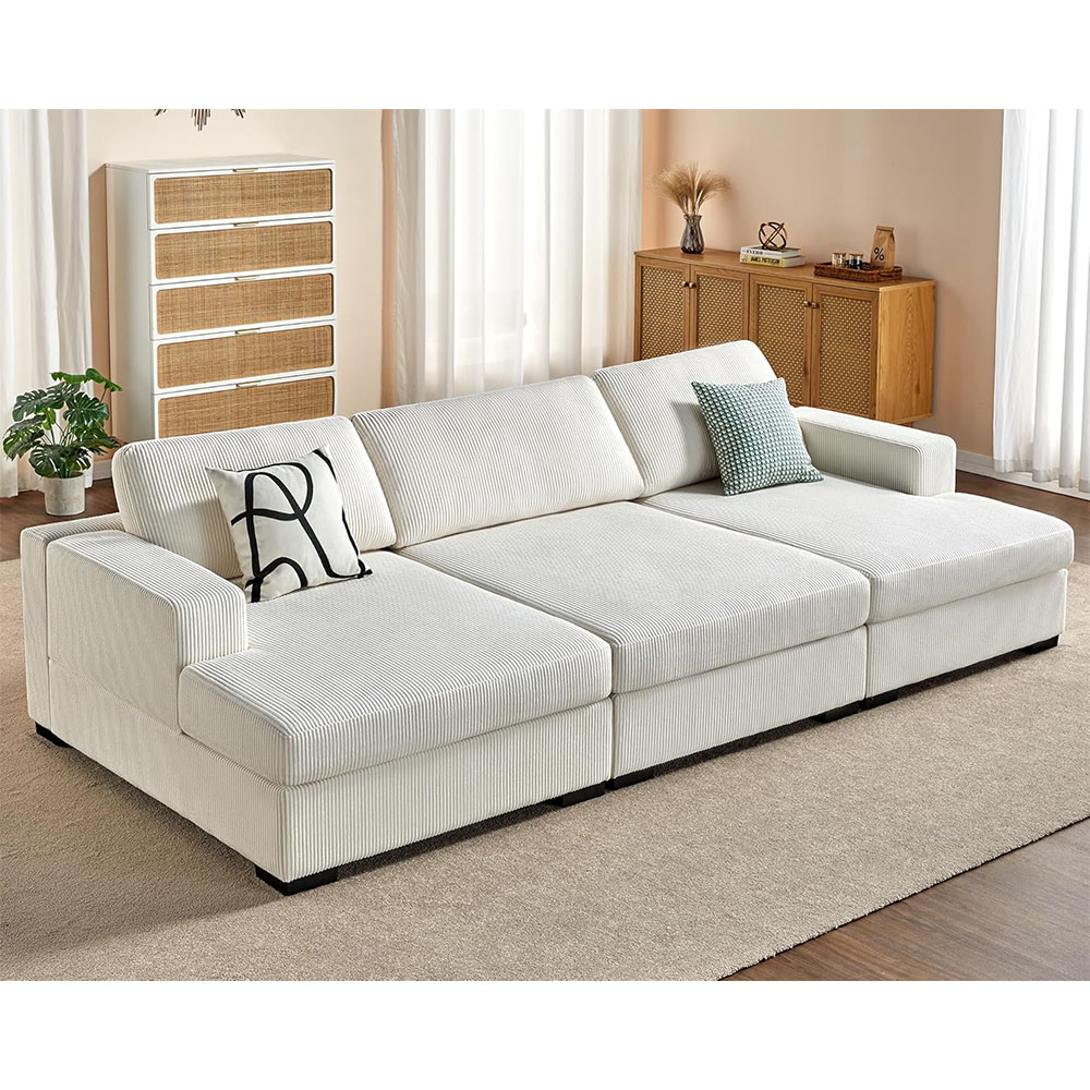 AMERLIFE Oversized Sectional Sofa, Large Double Chaise Couch, Comfy Sofa Couch with Left Chaise, White Corduroy Sofa