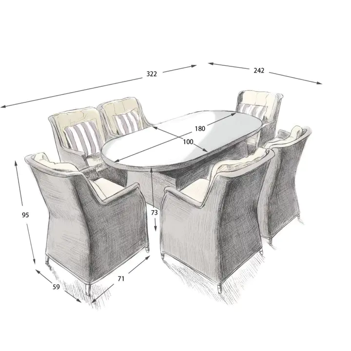 Set of 6 Portland Armchairs 1.6m Rectangle