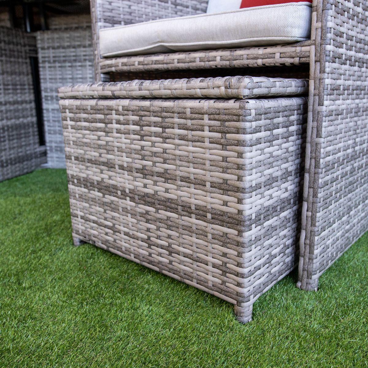 Flat pack 4 seat cube rattan outdoor sofa with 4 footrests