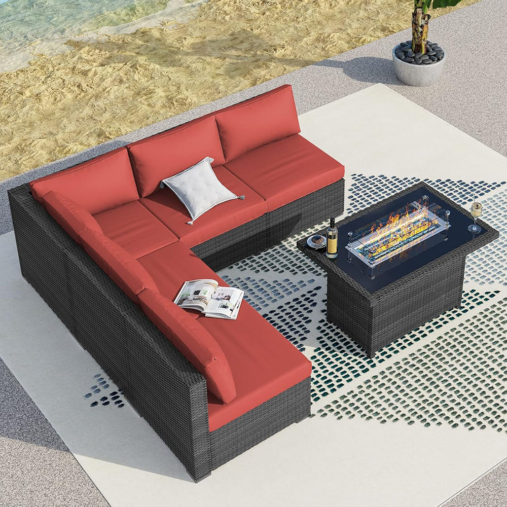 BULEXYARD Grey PE Wicker Patio Furniture Sectional Conversation Sofa Set