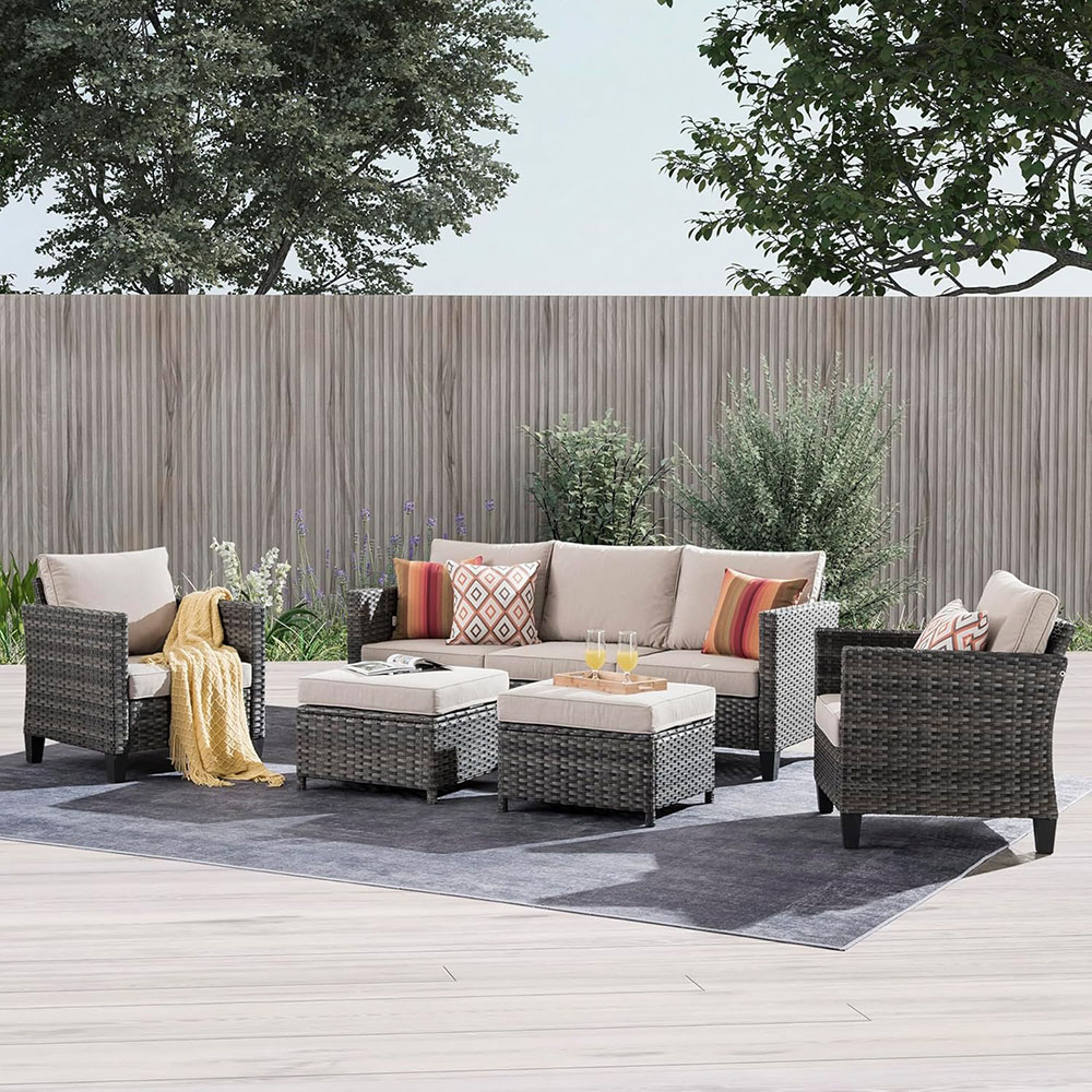 ovios Patio Furniture Set, Outdoor Wicker Rattan Sofa Couch with Chairs