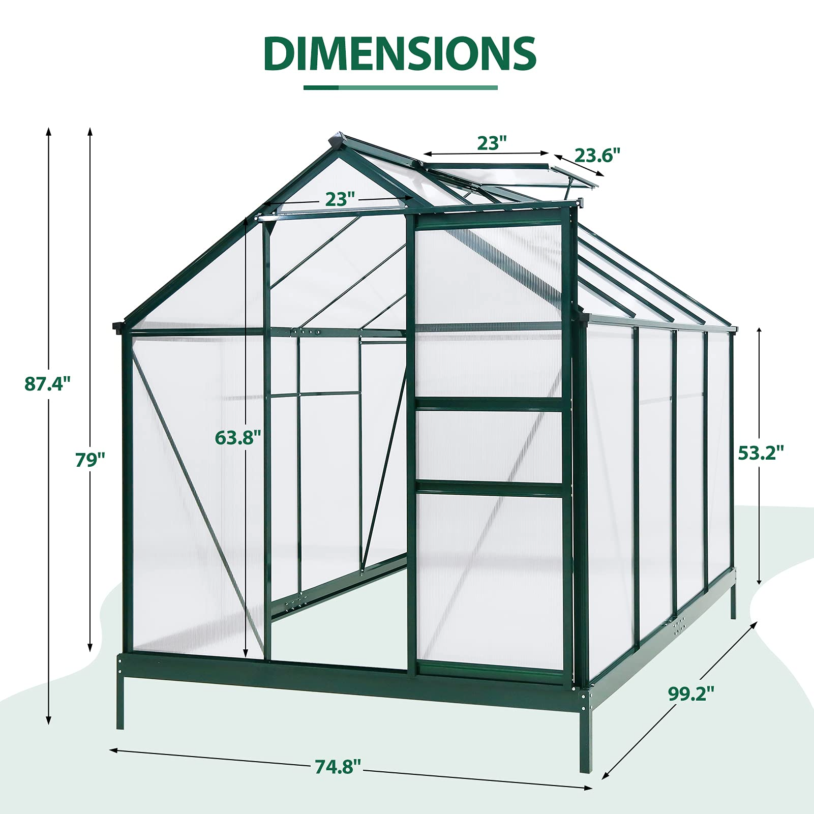 6' x 8' x 7' Outdoor Walk-in Hobby Greenhouse with Sliding Door & Ventilation Window