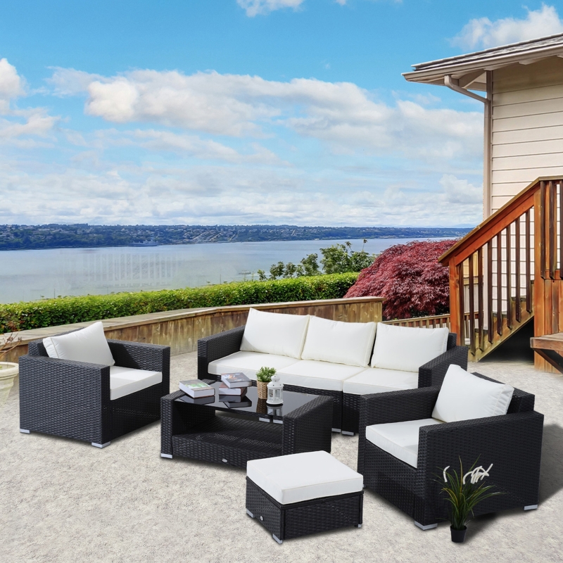 【Furniture】【BS】7Pc Rattan Set Outdoor Patio Furniture Sofa Table Sectional Wicker