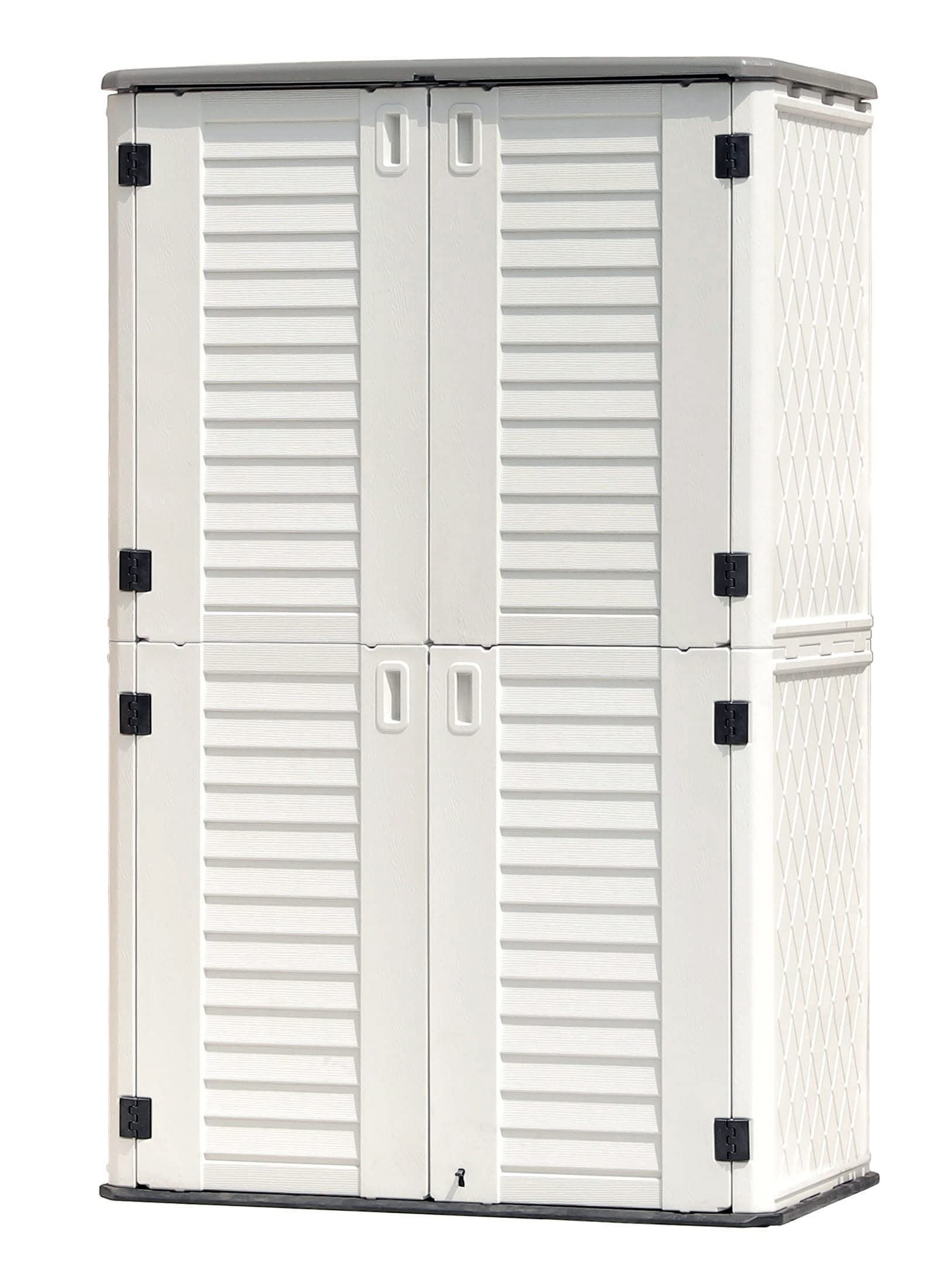 【Storage Shed】Outdoor Storage Shed Waterproof, Resin Vertical Storage Cabinet Double-Layered