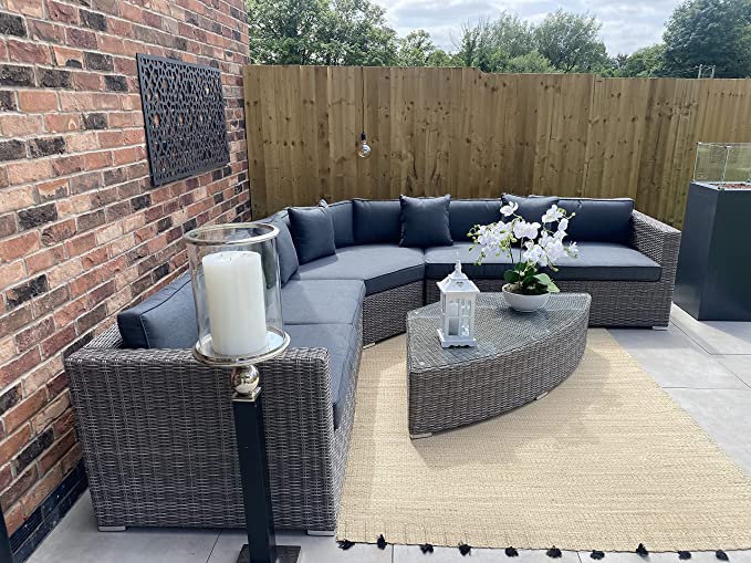 Palermo Grey Rattan Half Round Weave Curved Corner Sofa Set