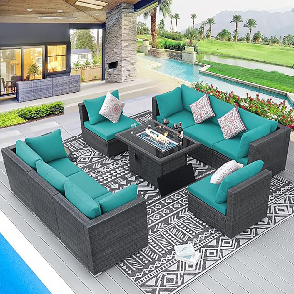 BULEXYARD Grey PE Wicker Patio Furniture Sectional Conversation Sofa Set