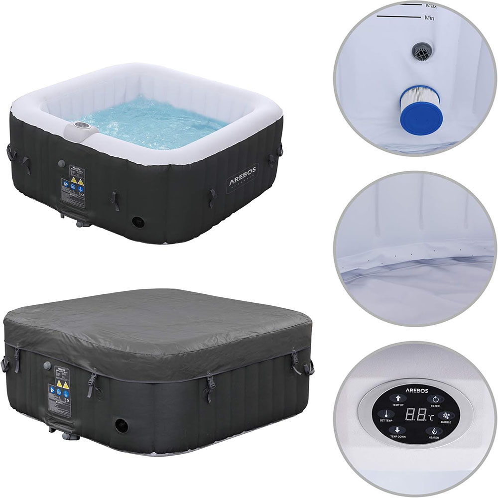 Arebos Inflatable Hot Tub | Indoor & Outdoor Spa Pool 2400 W | 4 persons