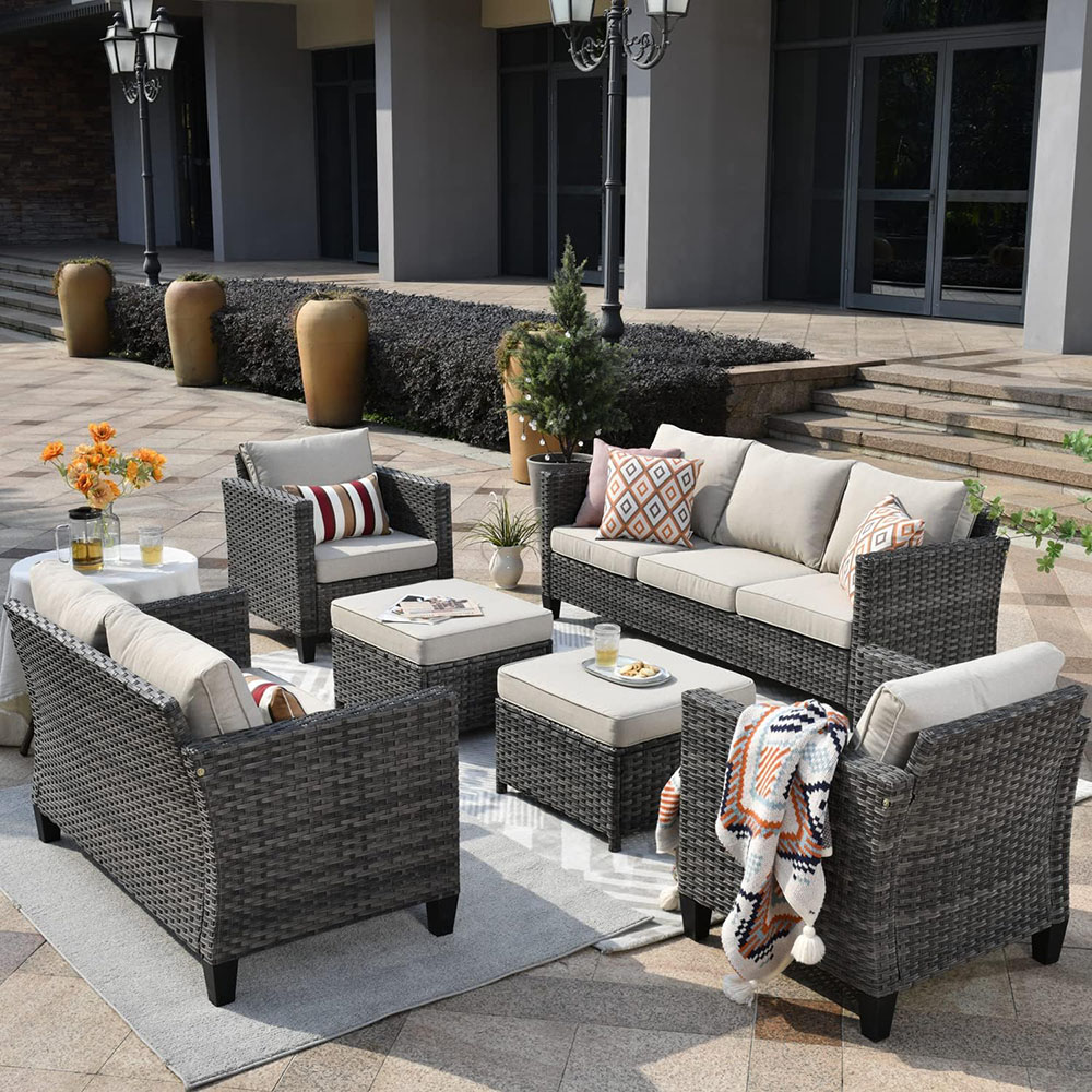 ovios Patio Furniture Set, Outdoor Wicker Rattan Sofa Couch with Chairs