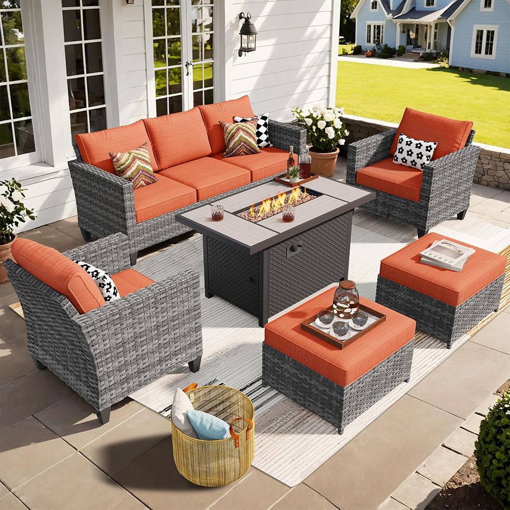 ovios Patio Furniture Set, Outdoor Wicker Rattan Sofa Couch with Chairs