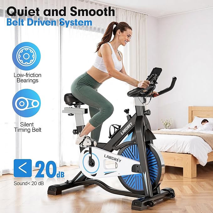 Exercise Bike Indoor Cycling Bike Stationary Cycle Bike with Heart Rate Sensor & Comfortable Seat Cushion, Quiet Fitness Bike for Home Cardio Workout